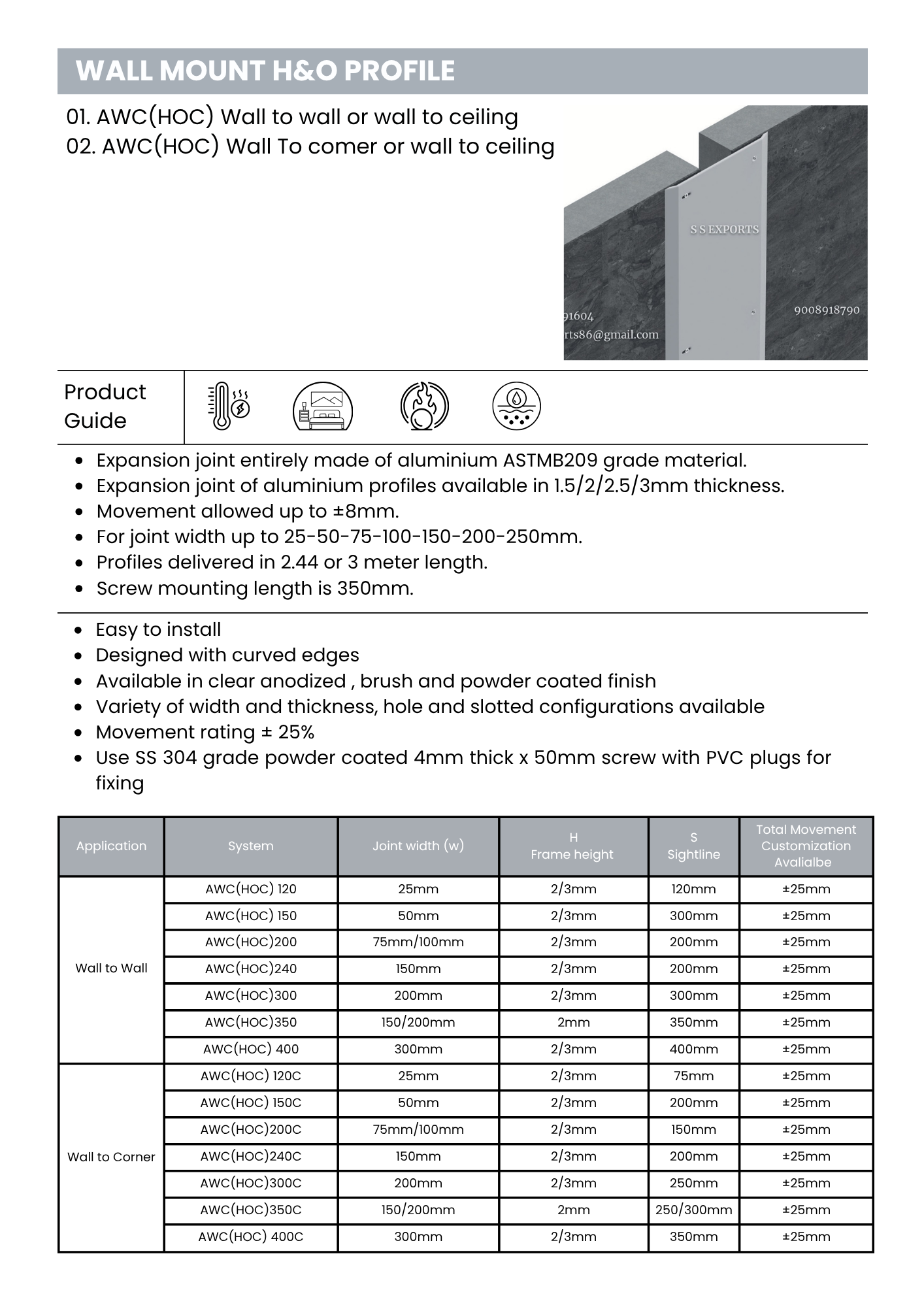 Wall mount H and O profile